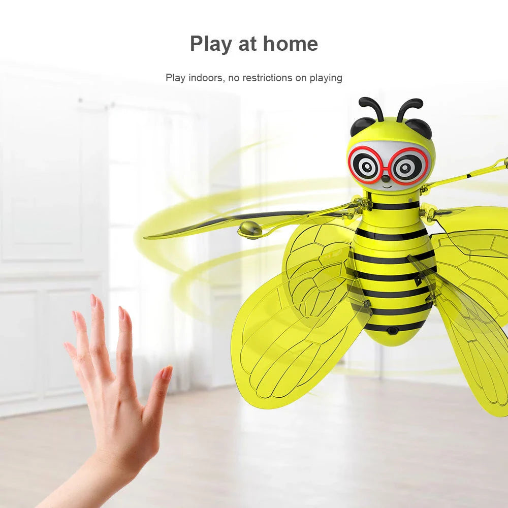 Infrared Flying Bee Drone with hands-free controls, flexible blades, and smooth surface for safe indoor flight
