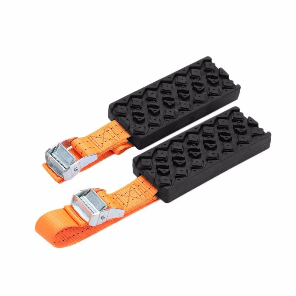 Heavy-duty snow tire chains with rubber and nylon construction for superior traction on snow, ice, and mud