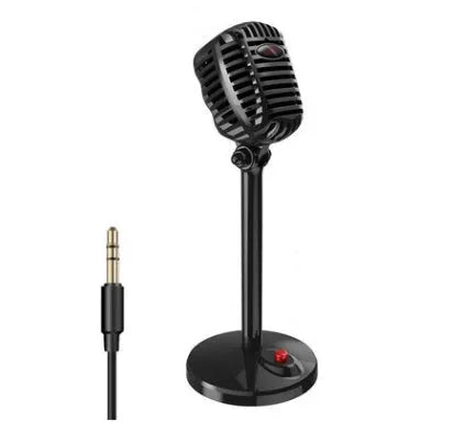 Black USB computer microphone on an adjustable stand with a long cable.
