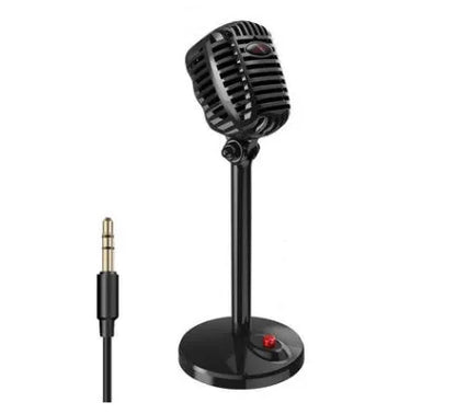 Black USB computer microphone on an adjustable stand with a long cable.