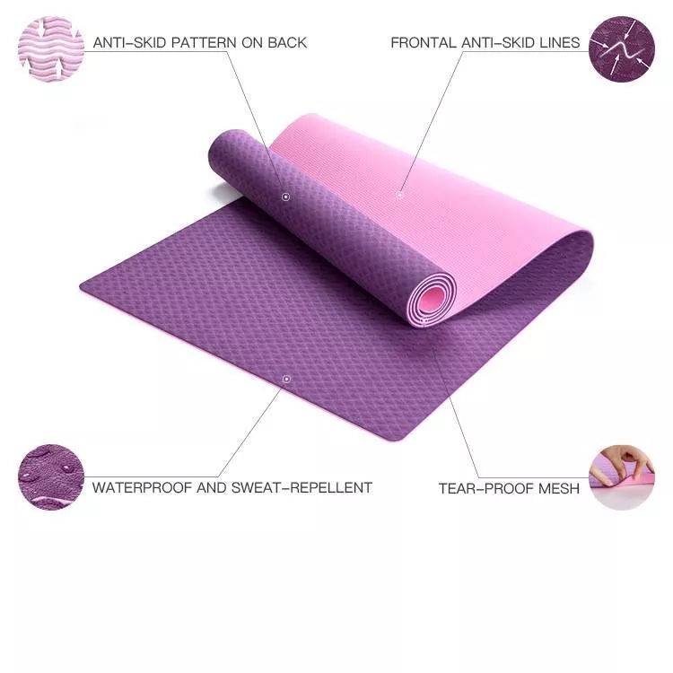 Tasteless and antiskid fitness dance yoga mat in pink, purple, and green