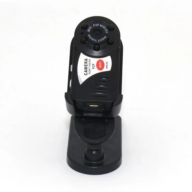 Black wireless wifi surveillance camera with LCD screen showing 16x optical zoom and night vision capability
