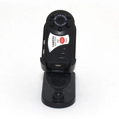 Black wireless wifi surveillance camera with LCD screen showing 16x optical zoom and night vision capability