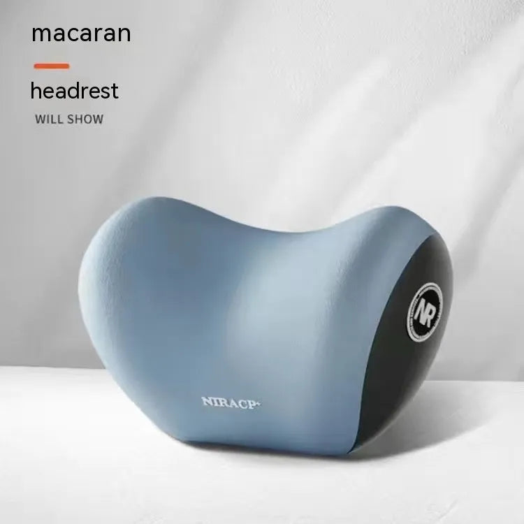 Black automotive headrest pillow and lumbar support pillow set with memory foam filler on a car seat