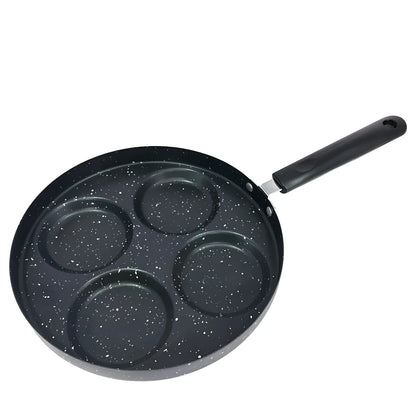 Four-hole non-stick fried egg pan, 24 cm diameter, aluminium with Whitford granite coating, 2 cm depth, silicone handle