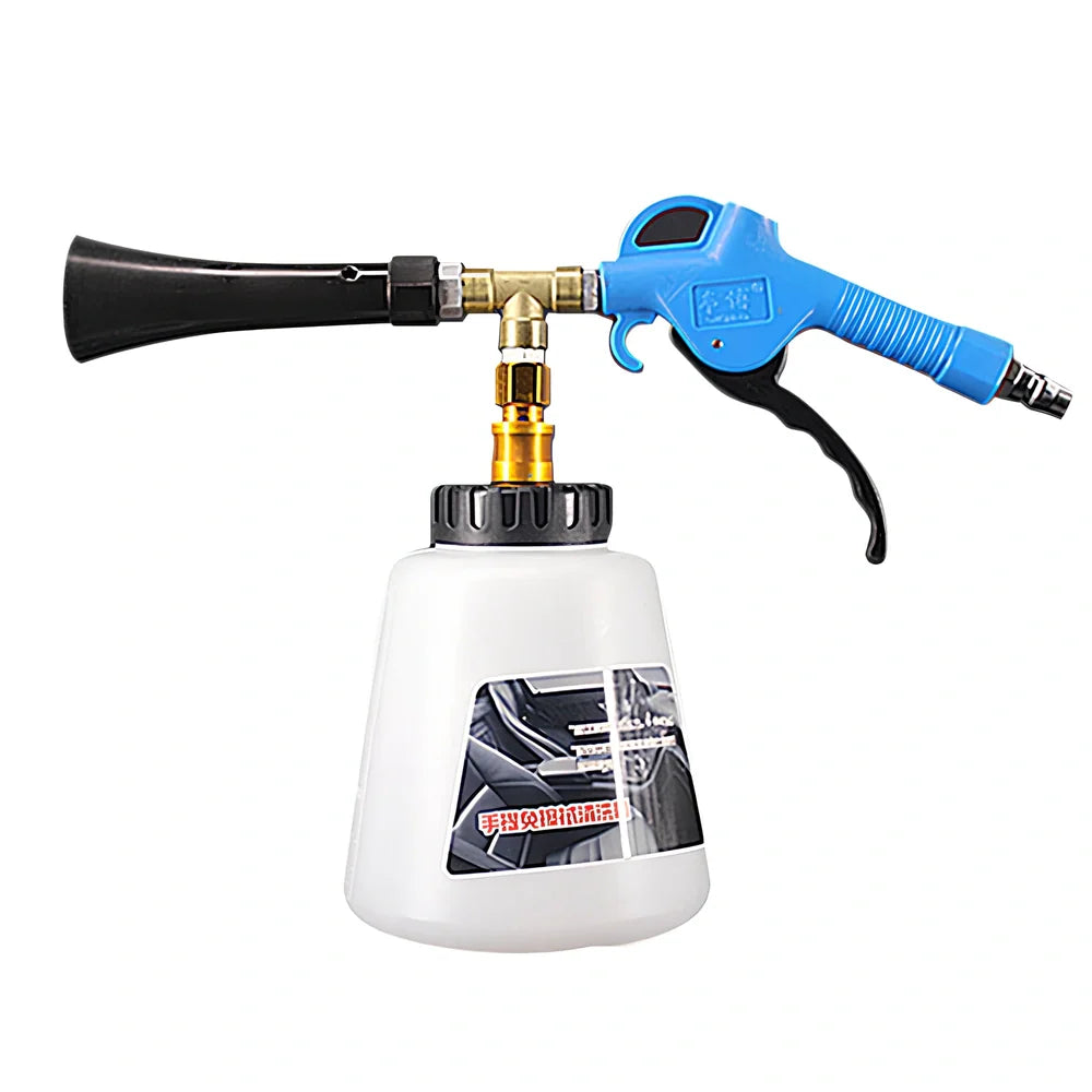 Blue Tornado interior cleaning gun with adjustable tube showing 70-120mm range and 8mm connection