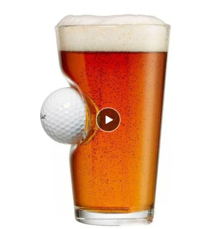 Golf-embedded borosilicate beer mug with hydrophobic silicone membrane, 460ml capacity