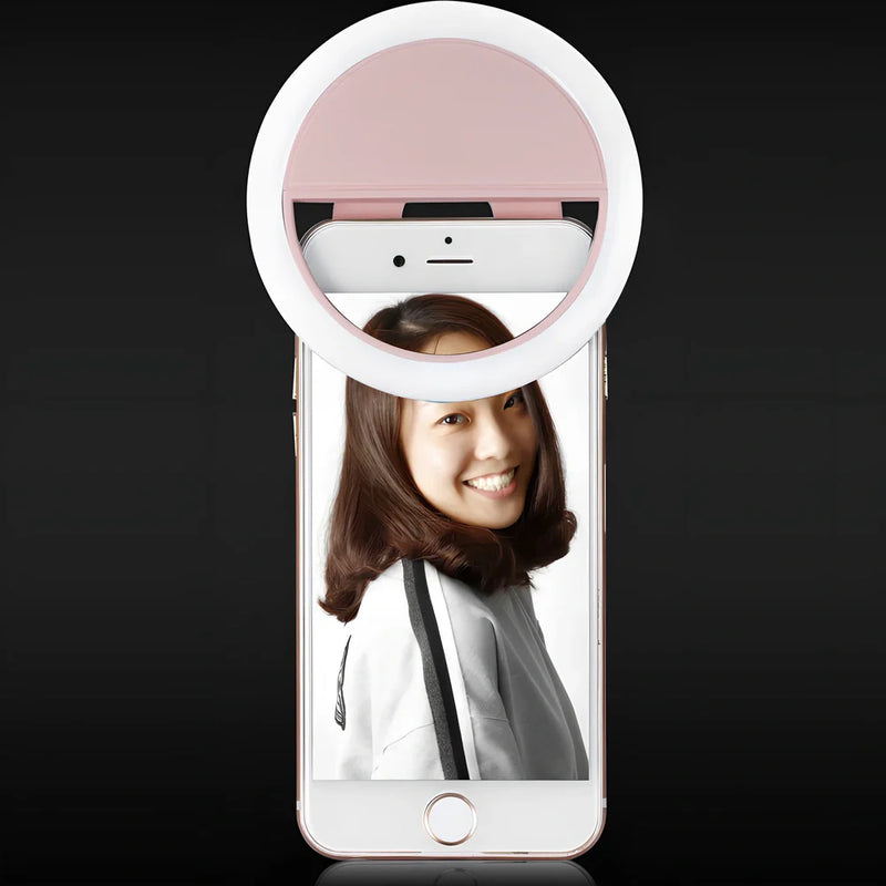 USB charging mobile phone fill light with 3W LED illumination and four-shift dimming, providing 2-5 hours continuous use from 2-hour charging for self-timer photography and small object shooting