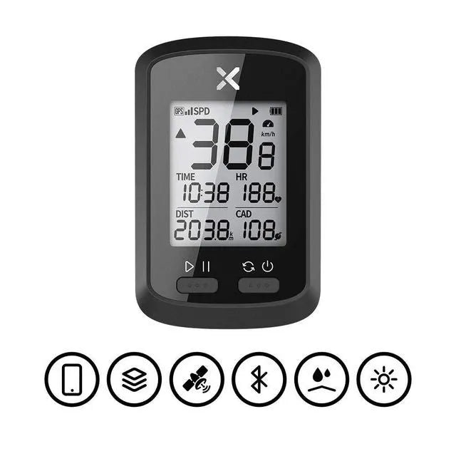 Black plastic waterproof bicycle stopwatch with digital display showing cycling timing function