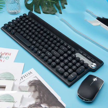 Ergonomic wireless keyboard and mouse set with charging capability in multiple colors