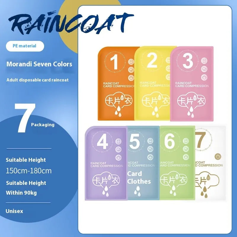 Disposable full body card raincoat in purple colour showing folded portable format