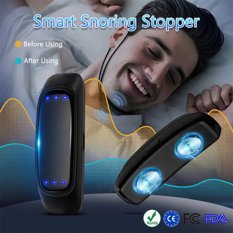 Smart Anti Snoring Device with EMS Pulse Technology in black