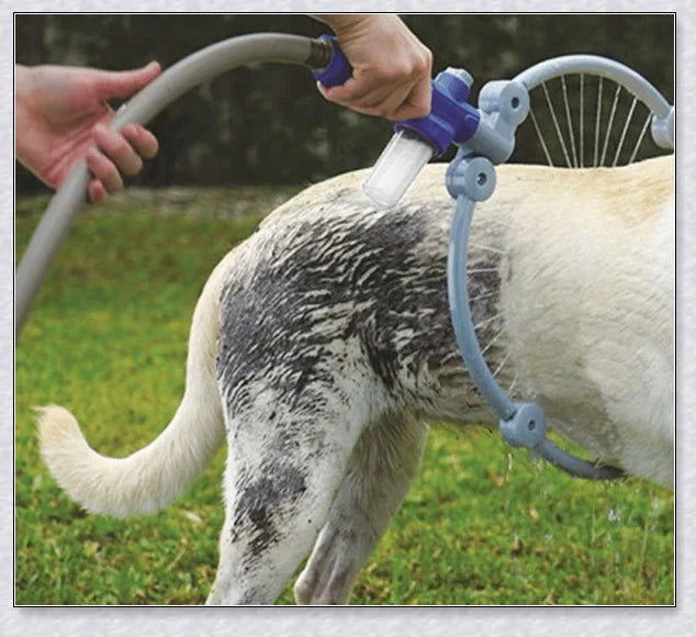 The 360 Woof Washer, an innovative dog washing system with a 360-degree water jet to thoroughly clean your furry friend.