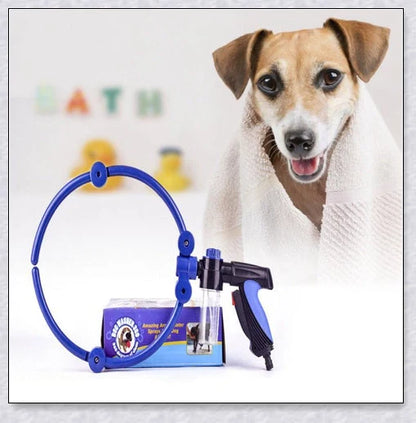 The 360 Woof Washer, an innovative dog washing system with a 360-degree water jet to thoroughly clean your furry friend.