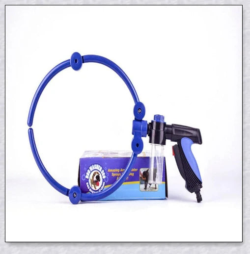 The 360 Woof Washer, an innovative dog washing system with a 360-degree water jet to thoroughly clean your furry friend.