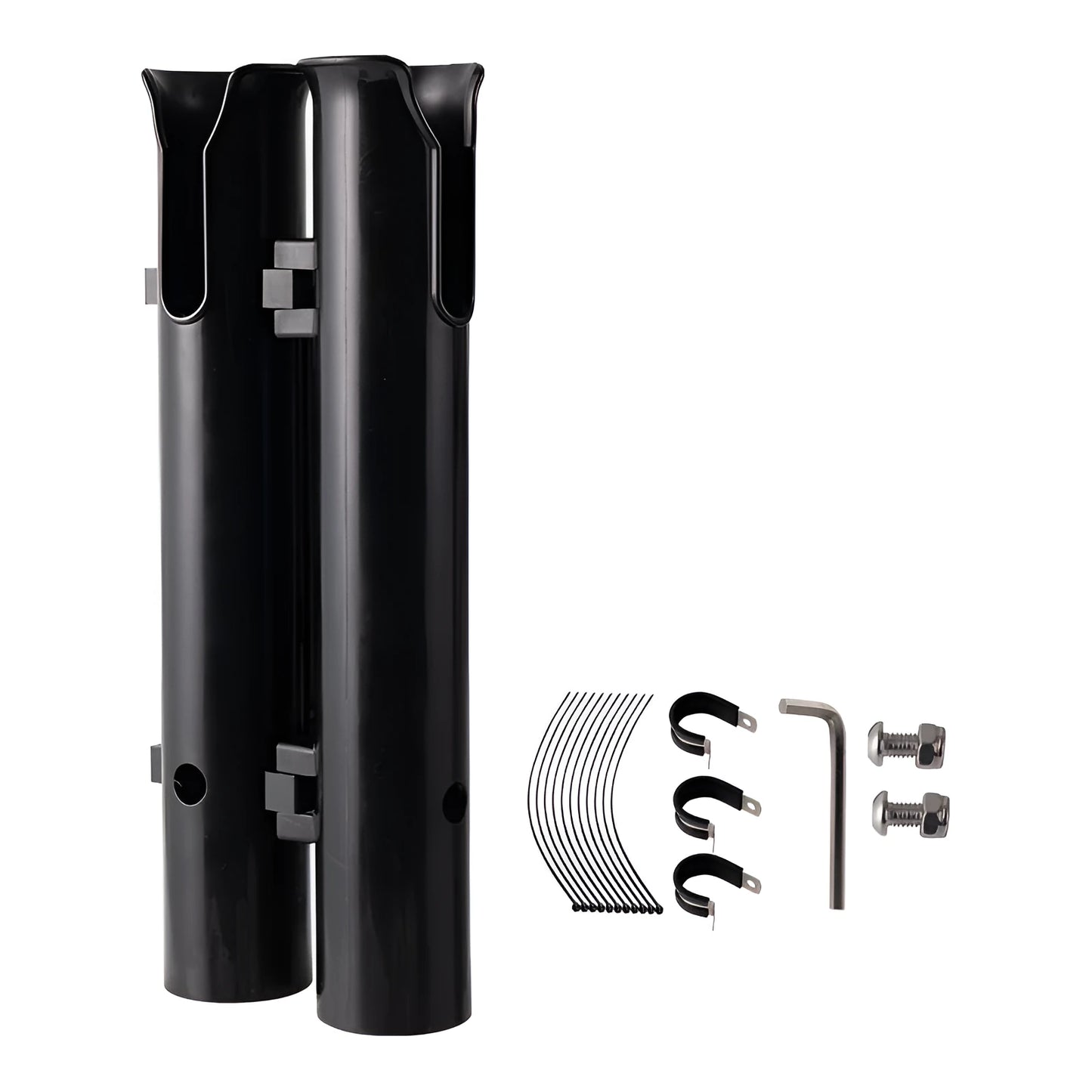 Plastic fishing rod rack with carbon clamp for motorcycle and electric bicycle mounting