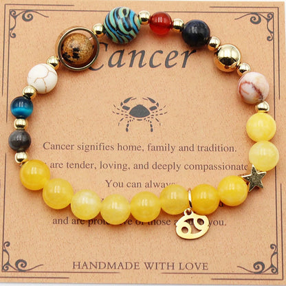 12 Constellation Morgan Stone Beaded Bracelet featuring detailed zodiac signs on 19mm beads