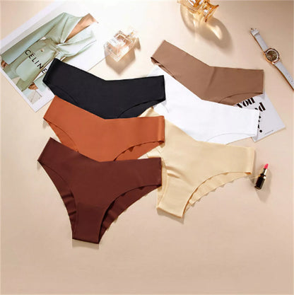 Women's V-shaped Waistband Seamless Ice Silk Panties in a 5-color set