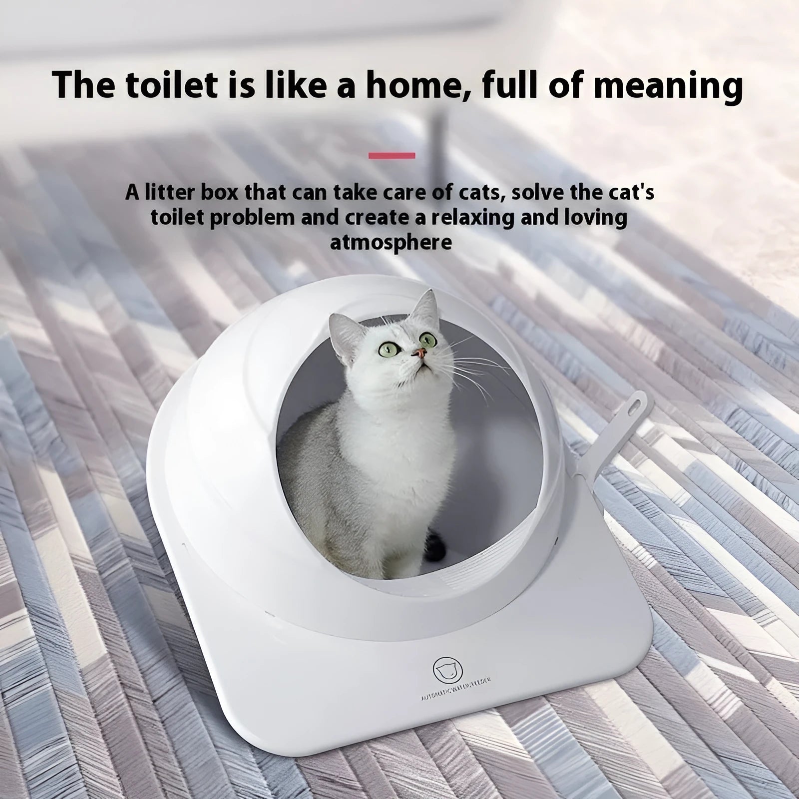 Large grey enclosed cat litter box with deodorising function for indoor use