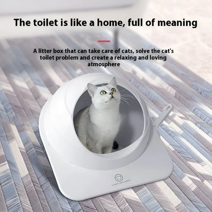 Large grey enclosed cat litter box with deodorising function for indoor use