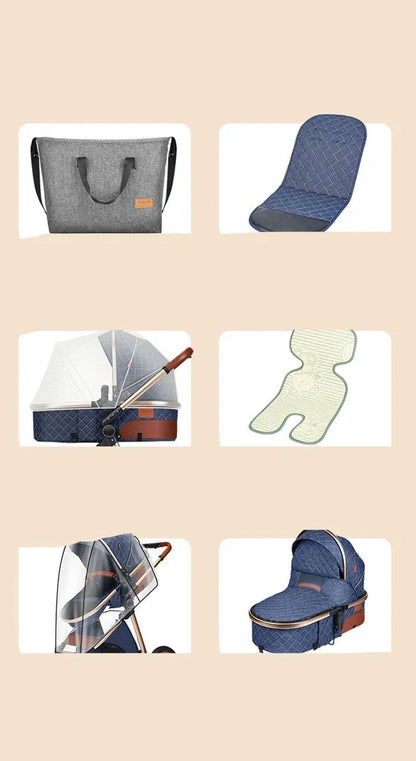 Lightweight folding baby stroller in black tube grey with shock absorbers, 32x60x71cm folded, for 0-3 years newborns