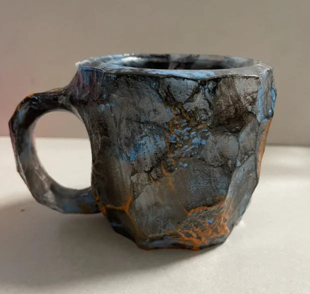 400ml resin mineral crystal coffee mug with handle in assorted colours including purple, blue, and pink.