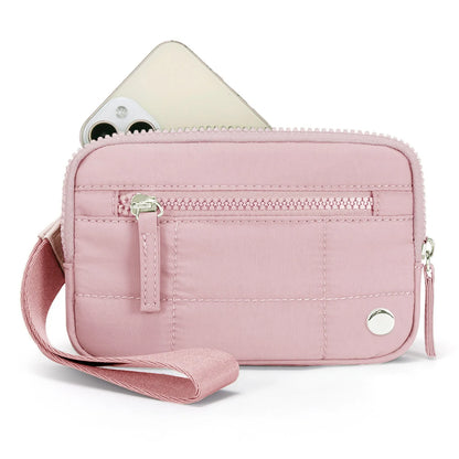 Waterproof quilted women's handbag with transparent deck in beige colour