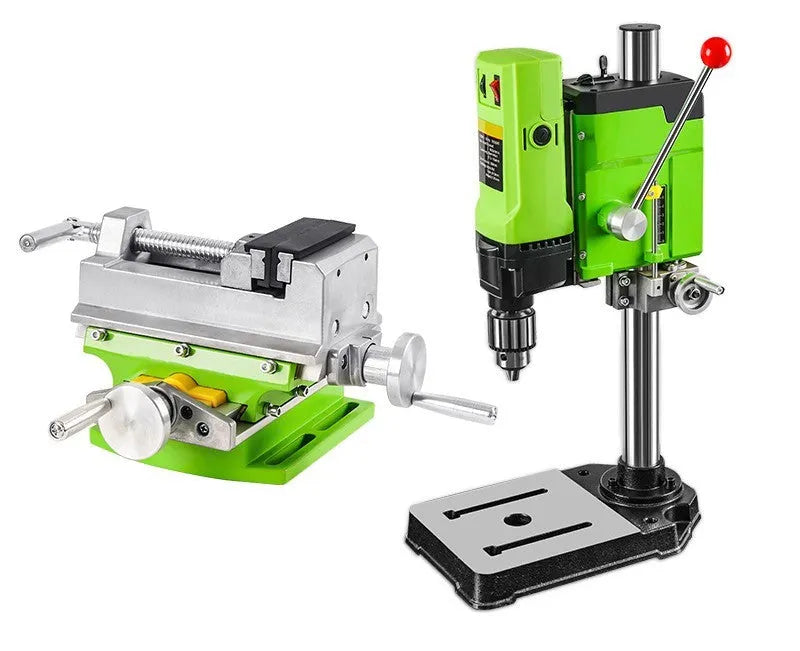 Mini bench drill milling machine with steel construction and chuck for drilling bits