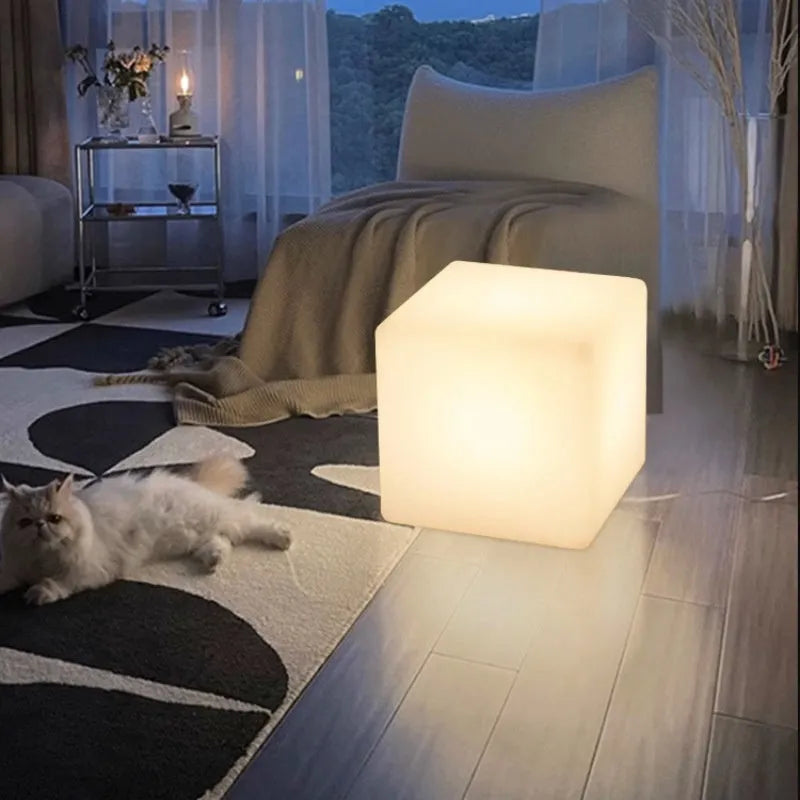 LED stool square cube light with modern design, IP65 waterproof rating, and options for rechargeable or solar power in various sizes