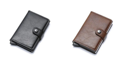 Men's RFID-blocking vintage wallet with aluminum purse and leather cover