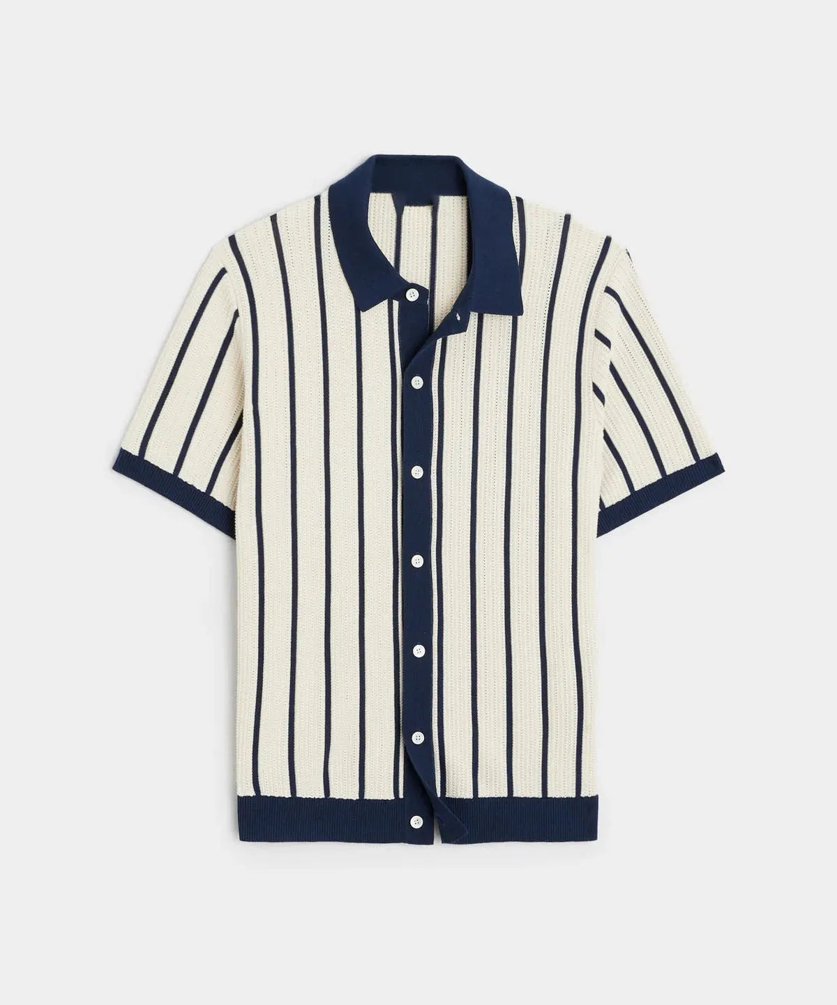 Men's white asymmetric lapel knitted top with short sleeves and striped pattern, ice silk and spandex fabric