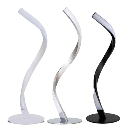 Spiral snake bedside table lamp in black with 390mm height, 140mm base, and three-colour dimming on UK plug