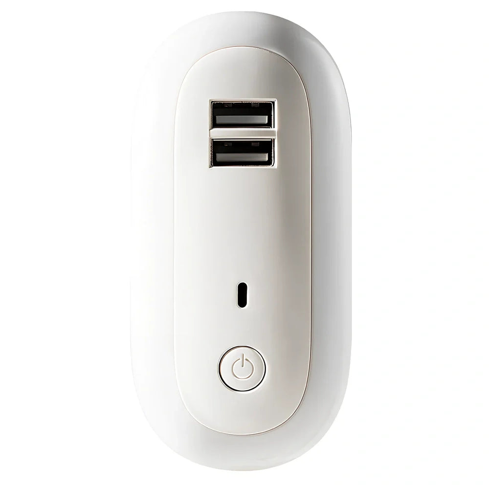 Oval small night lamp with dual USB ports and remote control measuring 50x61x104mm