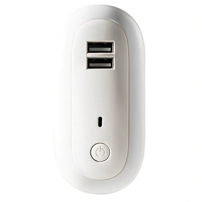 Oval small night lamp with dual USB ports and remote control measuring 50x61x104mm