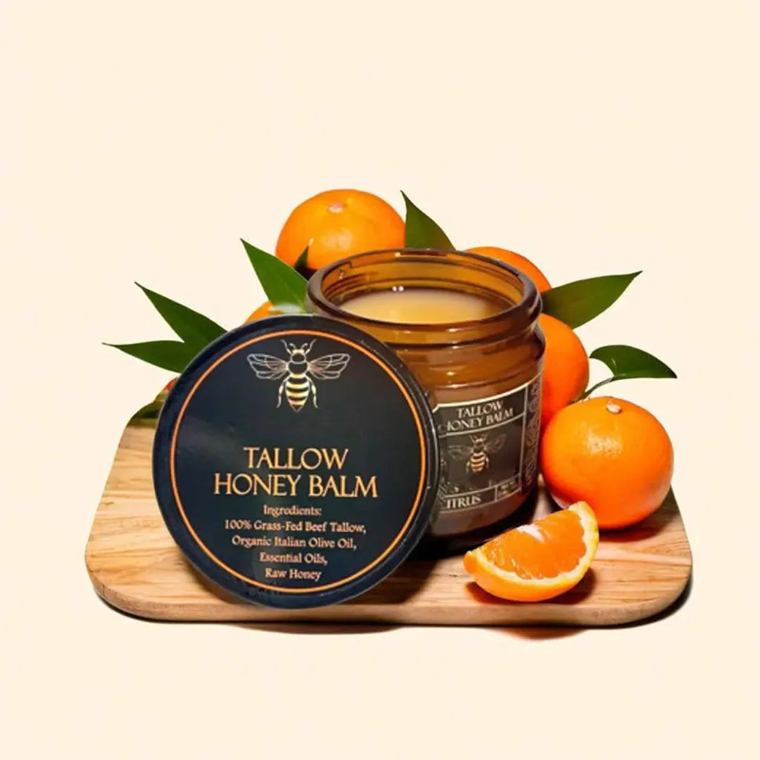 Glass jar of Honey Butter Moisturising Facial Cream with 57g net content label, shown with a dab of cream.