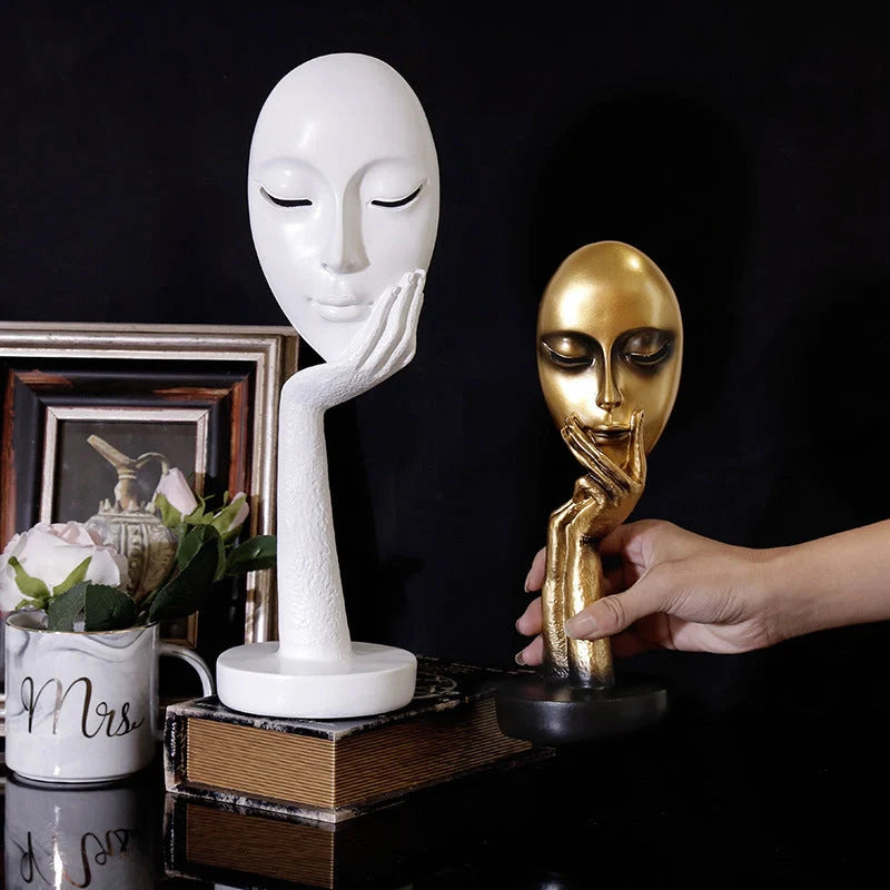 Nordic Abstract Art Thinker Lady Resin Statue in black, gold, or white for home or office decor