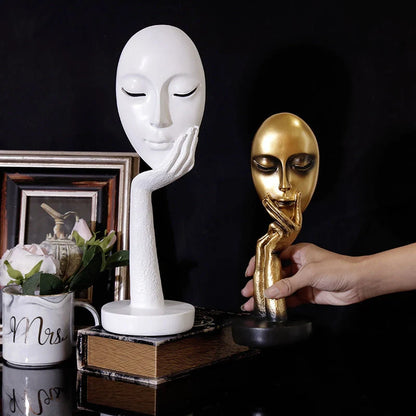 Nordic Abstract Art Thinker Lady Resin Statue in black, gold, or white for home or office decor