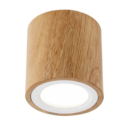 Solid wood surface mounted downlight in wood colour with round or square design options for corridor lighting