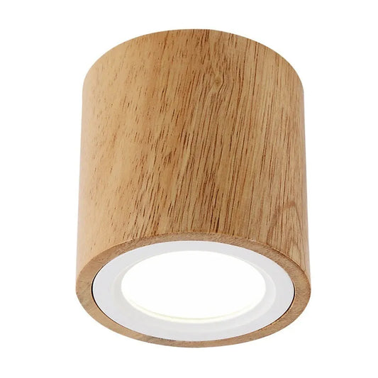 Solid wood surface mounted downlight in wood colour with round or square design options for corridor lighting