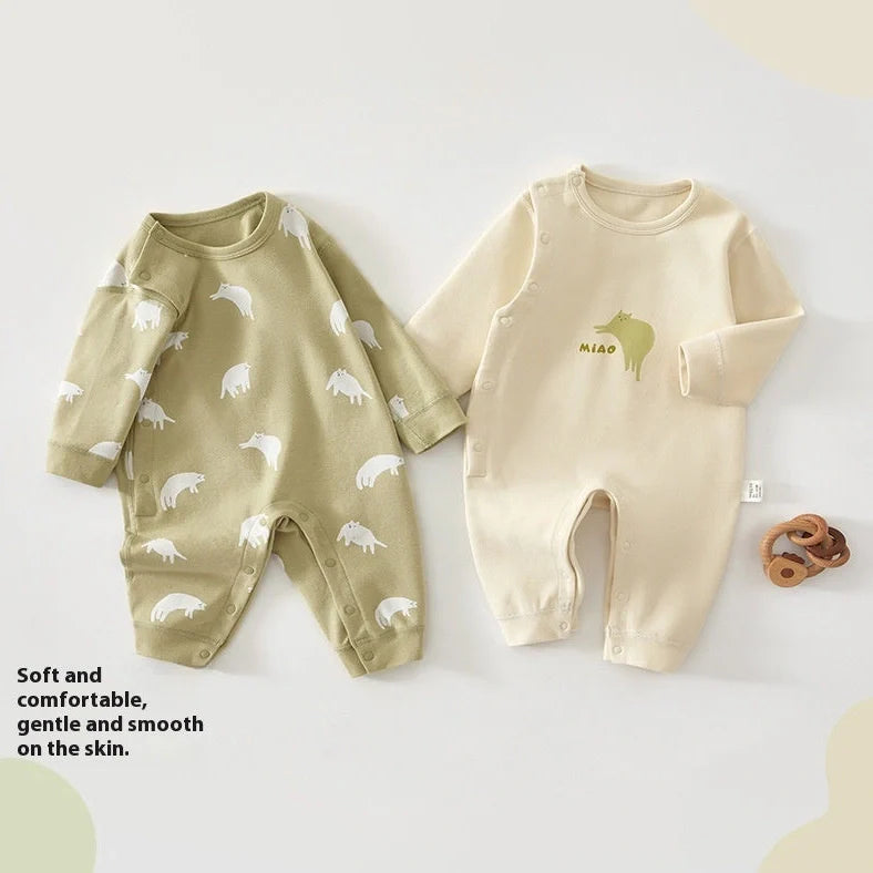 Pure cotton boneless baby jumpsuit with long sleeves in apricot colour for infant wear