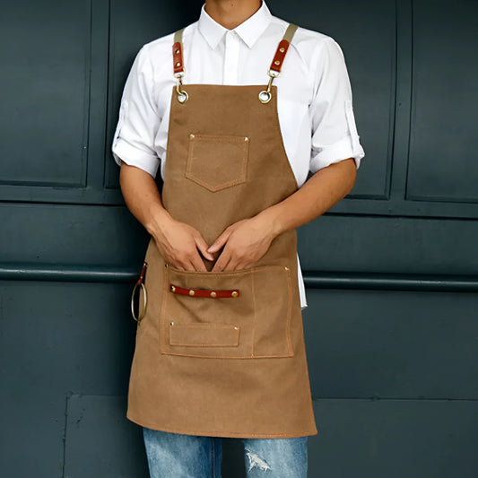 Canvas cross-strap apron in solid colour for baking and work protection