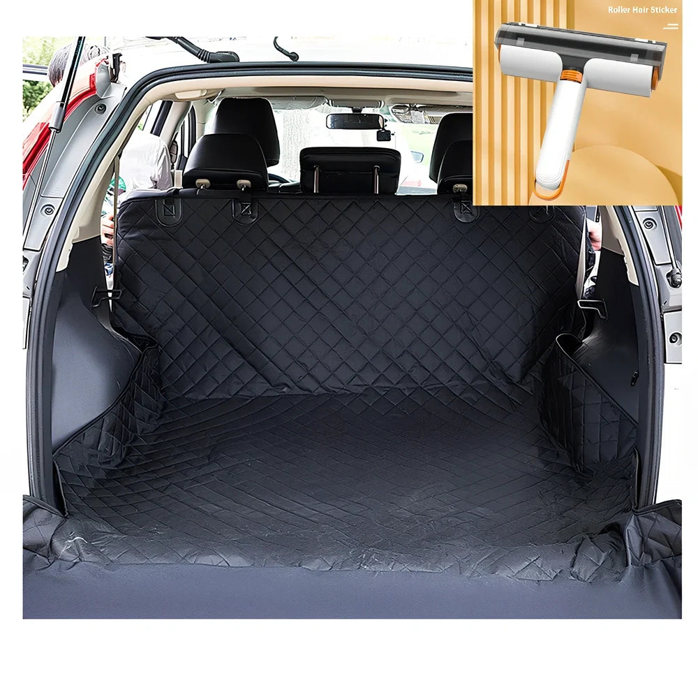 Waterproof dog car boot mat with storage bag and anti-skid net in vehicle