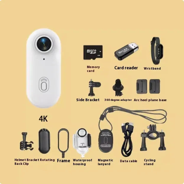 H88 mini 4K black action camera with magnetic mount and waterproof case on a bicycle helmet