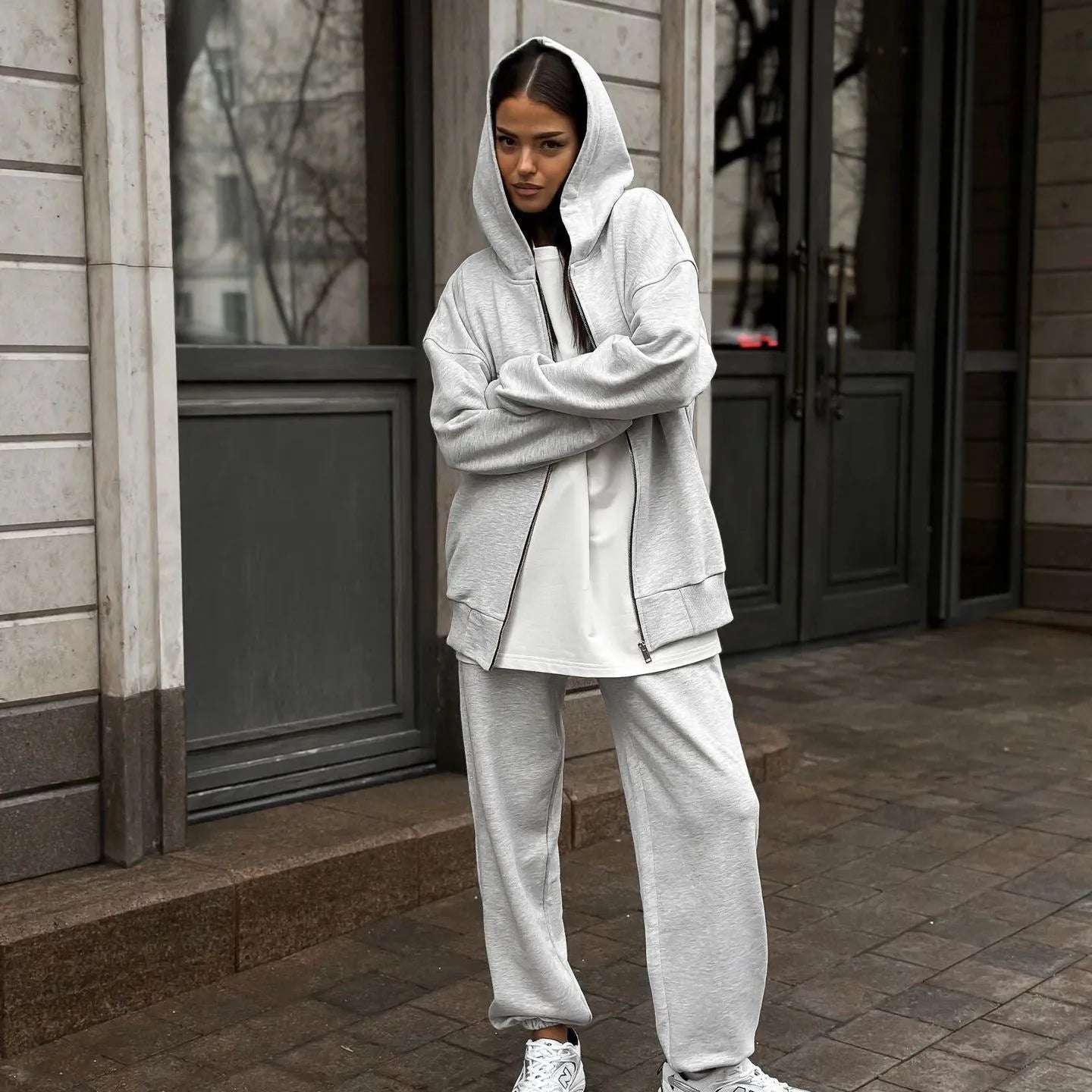 Street style long-sleeved coat and trousers two-piece set in loose fit
