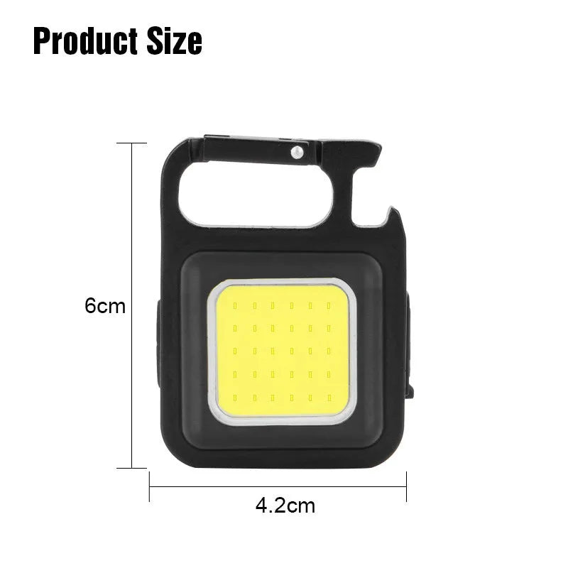 Black aluminium alloy USB rechargeable keychain light with magnetic base and foldable handle