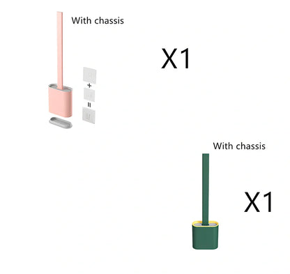Wall-mounted soft toilet brush with silicone bristles and cover in midnight green colour