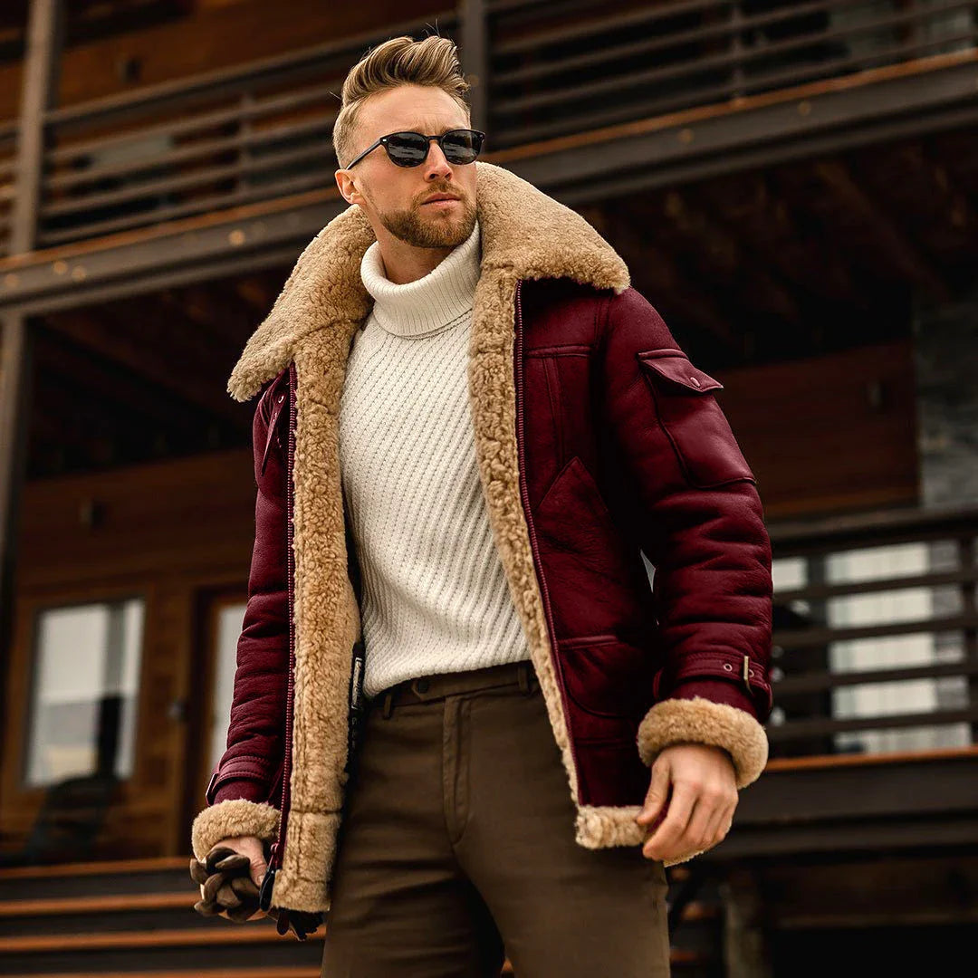 Warm military-style fleece jacket with fur collar, available in multiple color options and sizes