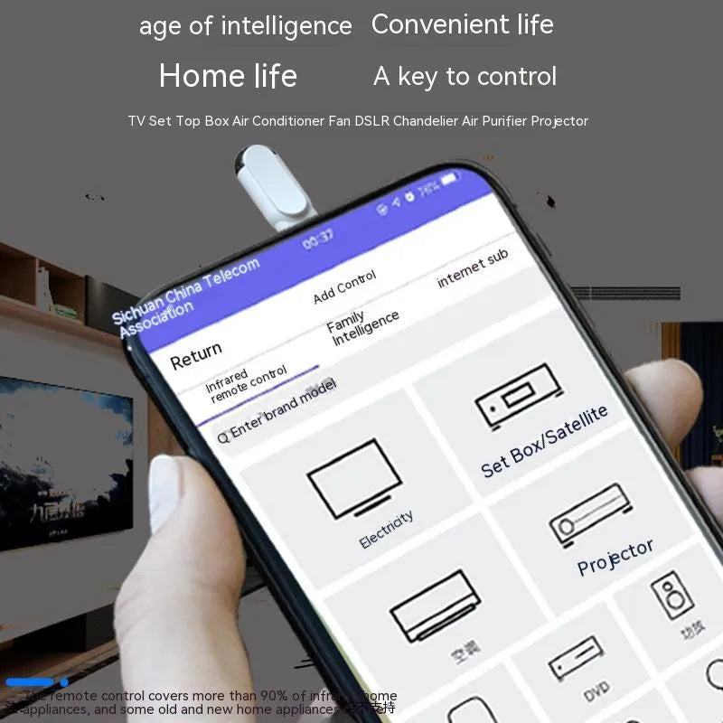 Smartphone infrared emission remote control with Type-C, Micro-USB, or Apple Lightning interface, 30x11x7.5mm, key ring and silicone cover