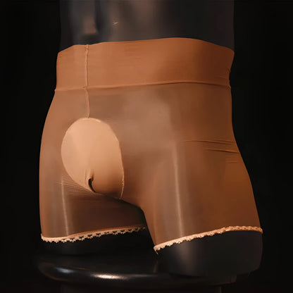 Men's shiny transparent stockings underwear with U-shaped design in nylon fabric