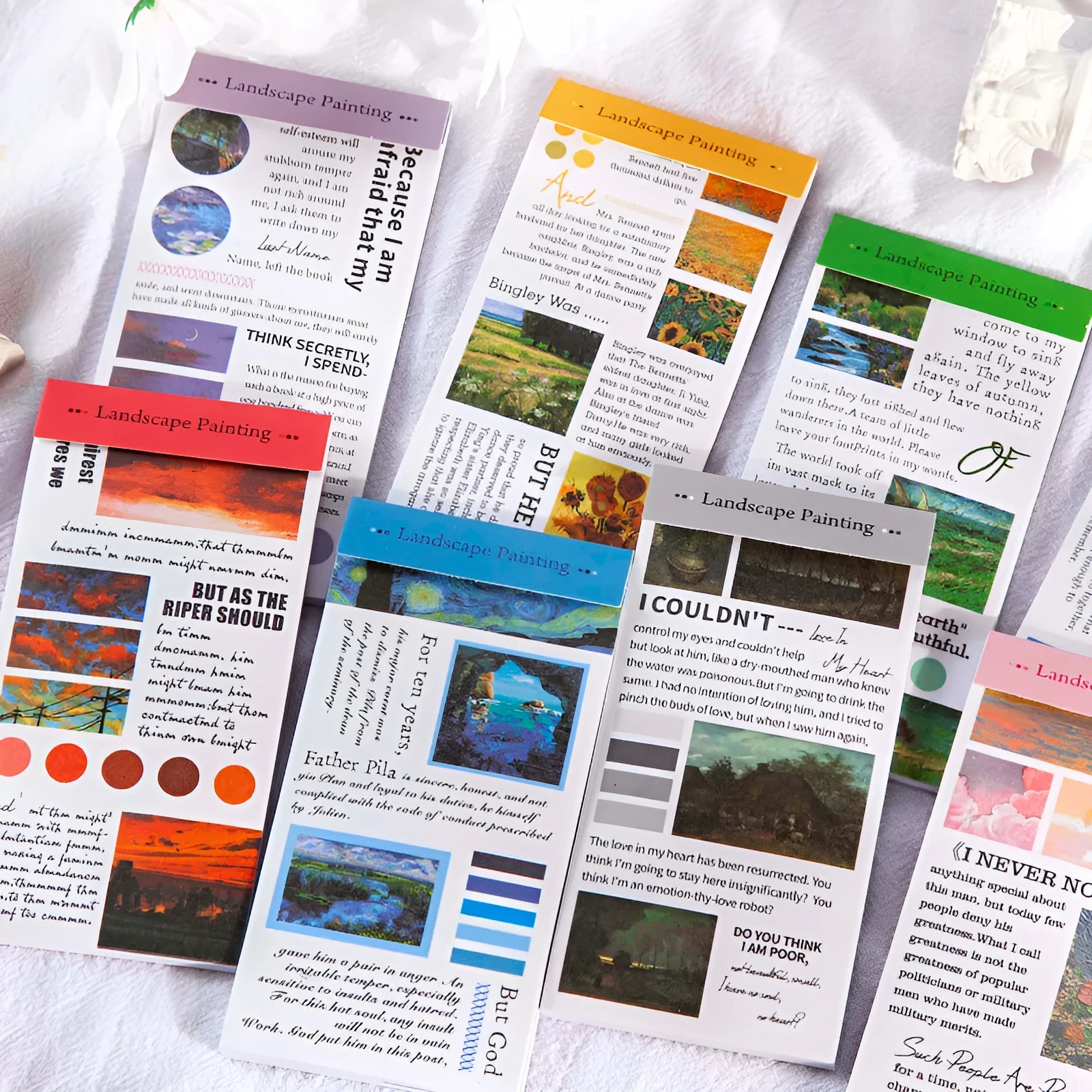 Paper sticker book with 60x120mm landscape painting designs in eight colour options